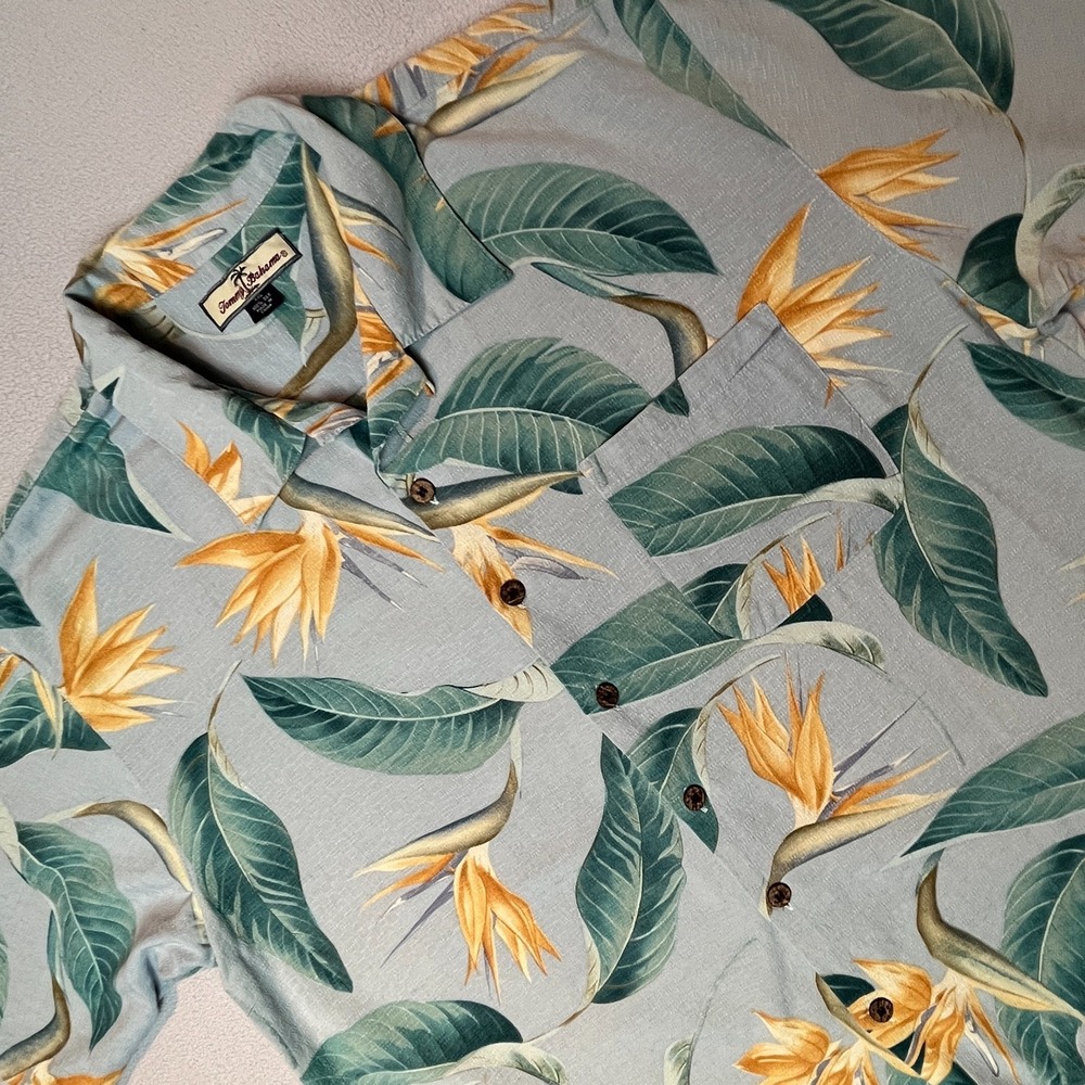 Tommy Bahama Relax Mens XXL Silk Bird of Paradise Camp Shirt Light Blue
